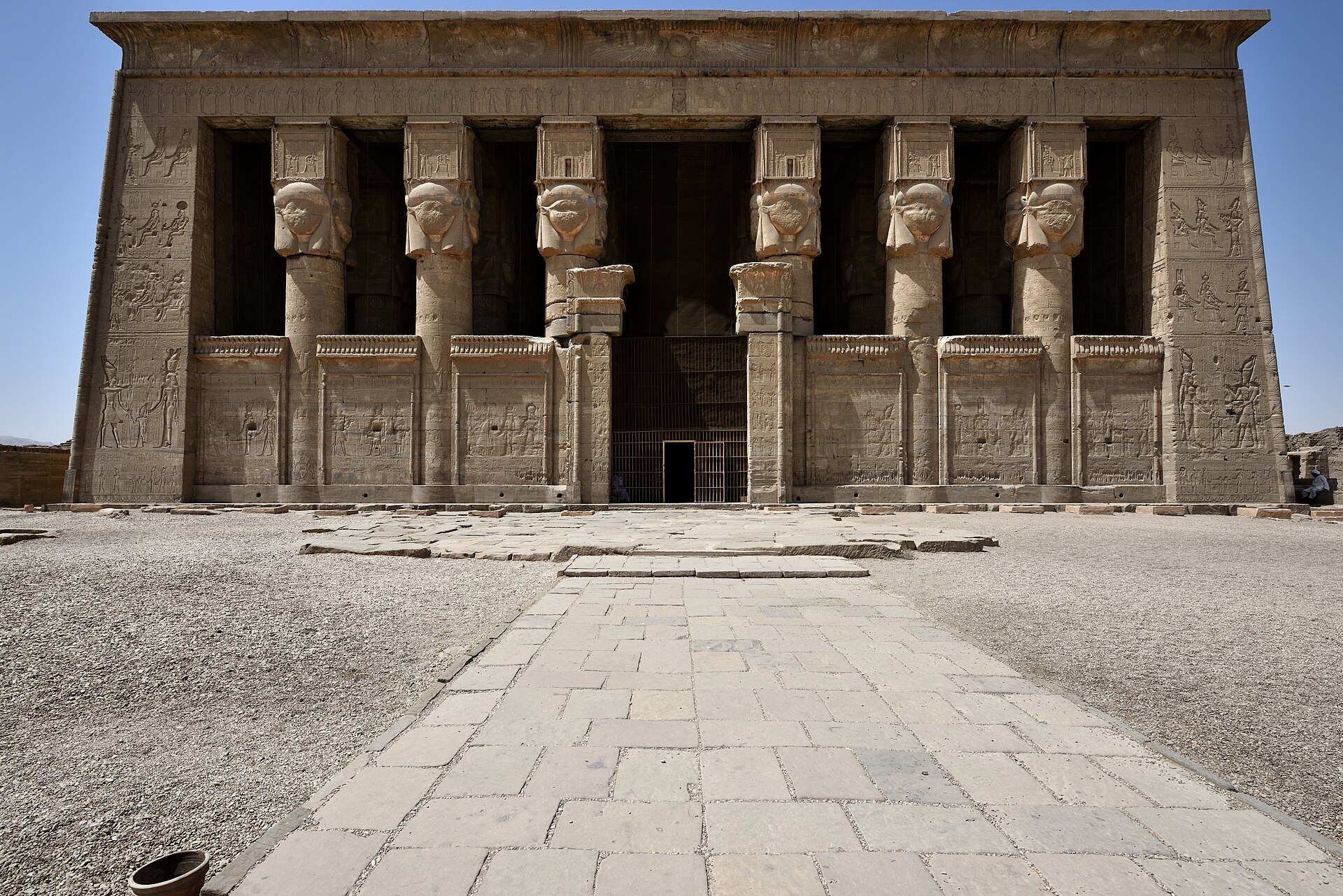Kom Ombo temple columns at dusk
